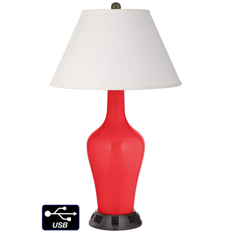 Image 1 Ivory Empire Jug Table Lamp - 2 Outlets and 2 USBs in Poppy Red