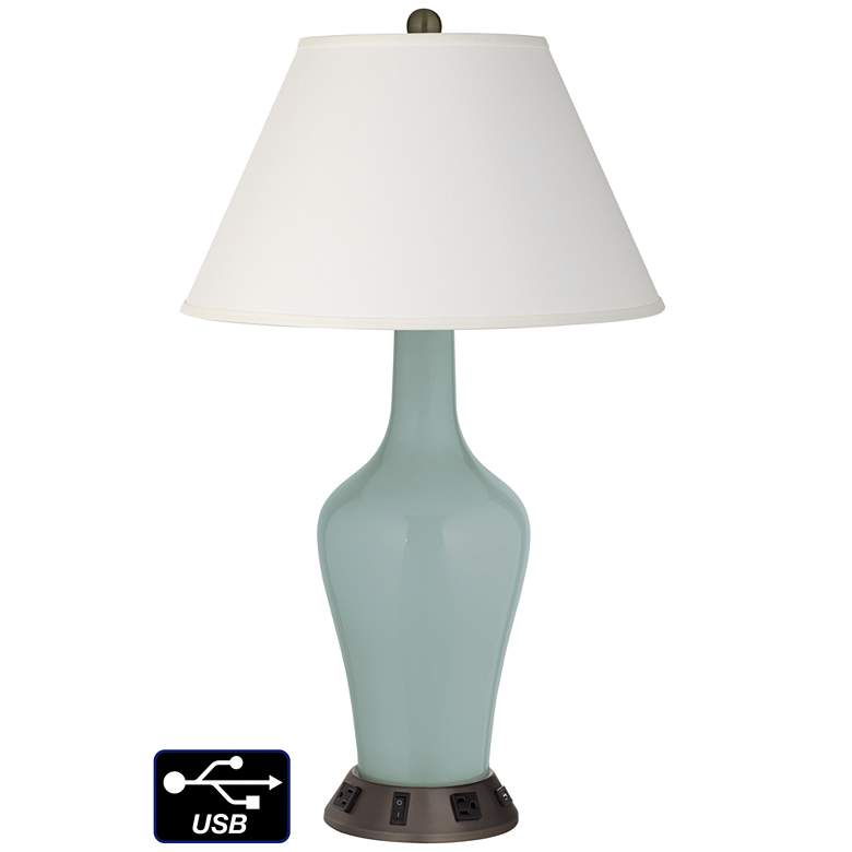 Image 1 Ivory Empire Jug Table Lamp - 2 Outlets and USB in Aqua-Sphere