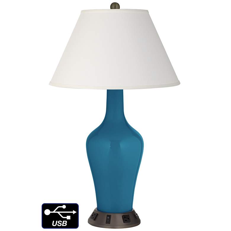 Image 1 Ivory Empire Jug Table Lamp - 2 Outlets and USB in Bosporus
