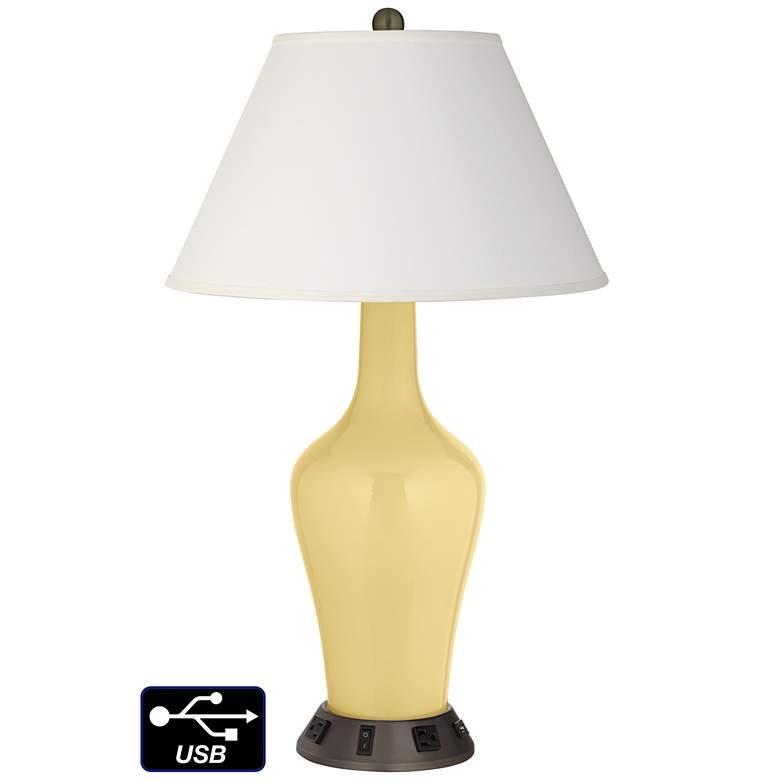 Image 1 Ivory Empire Jug Table Lamp - 2 Outlets and USB in Butter Up