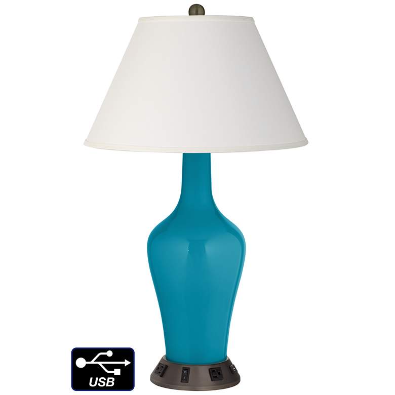 Image 1 Ivory Empire Jug Table Lamp - 2 Outlets and USB in Caribbean Sea
