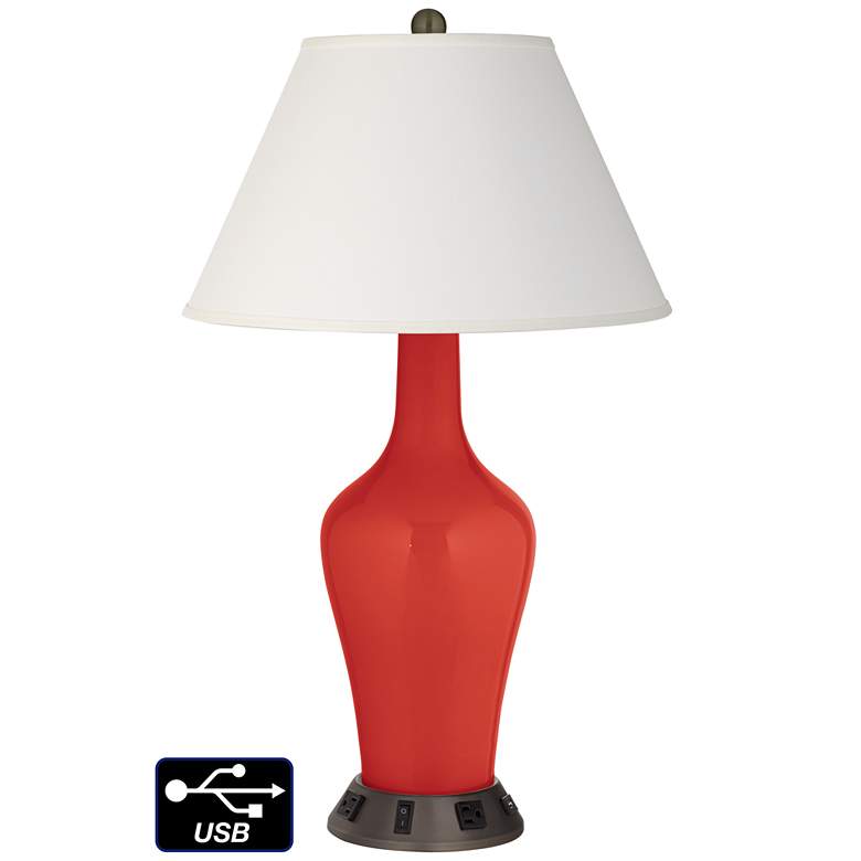 Image 1 Ivory Empire Jug Table Lamp - 2 Outlets and USB in Cherry Tomato