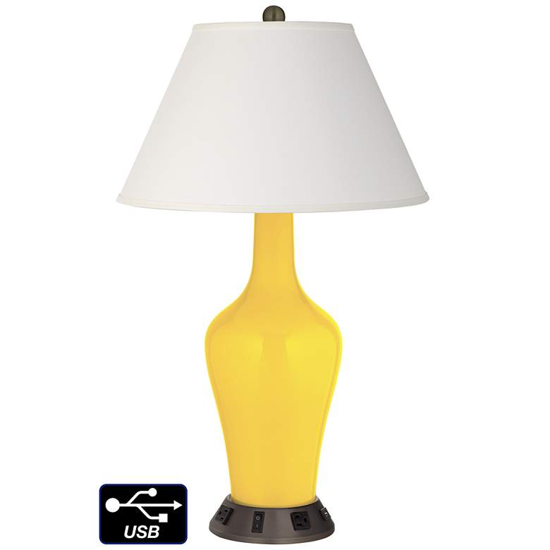 Image 1 Ivory Empire Jug Table Lamp - 2 Outlets and USB in Citrus