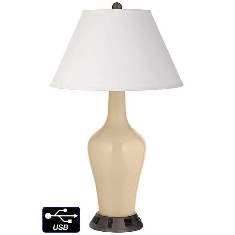 Image 1 Ivory Empire Jug Table Lamp - 2 Outlets and USB in Colonial Tan