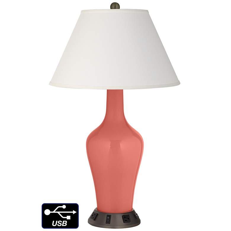 Image 1 Ivory Empire Jug Table Lamp - 2 Outlets and USB in Coral Reef