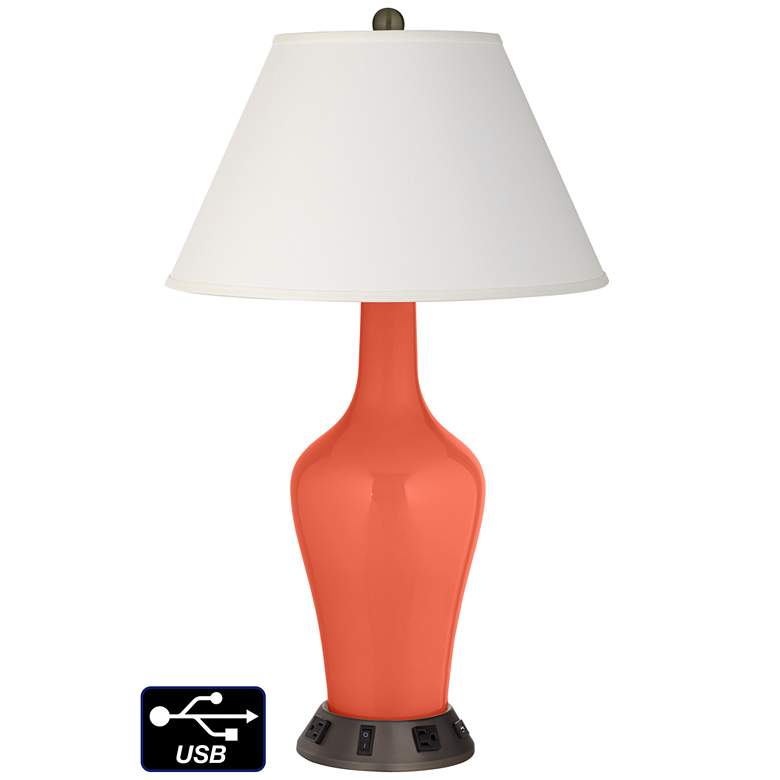Image 1 Ivory Empire Jug Table Lamp - 2 Outlets and USB in Daring Orange