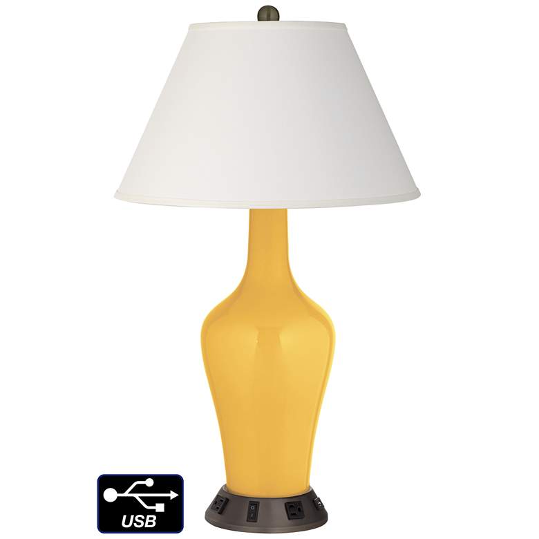Image 1 Ivory Empire Jug Table Lamp - 2 Outlets and USB in Goldenrod