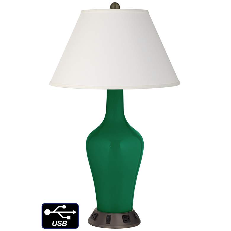 Image 1 Ivory Empire Jug Table Lamp - 2 Outlets and USB in Greens