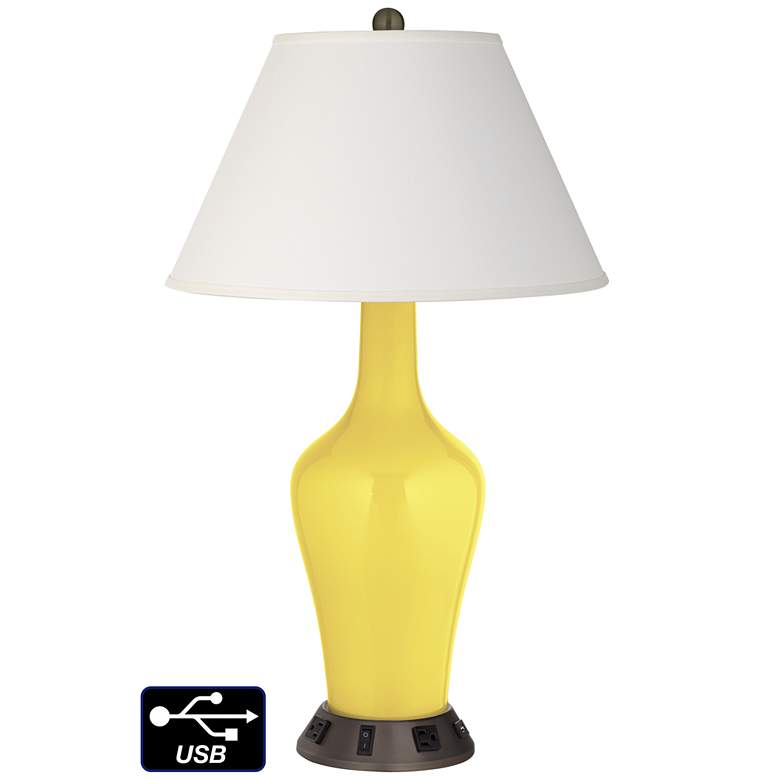 Image 1 Ivory Empire Jug Table Lamp - 2 Outlets and USB in Lemon Twist