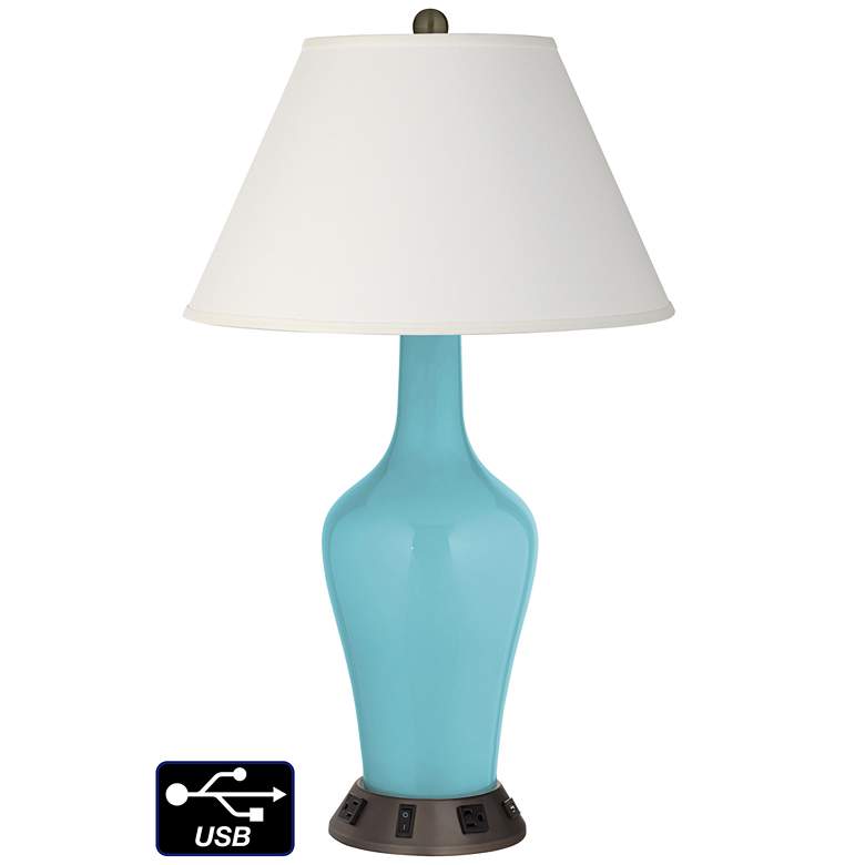Image 1 Ivory Empire Jug Table Lamp - 2 Outlets and USB in Nautilus