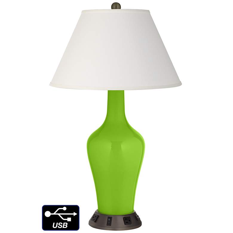 Image 1 Ivory Empire Jug Table Lamp - 2 Outlets and USB in Neon Green