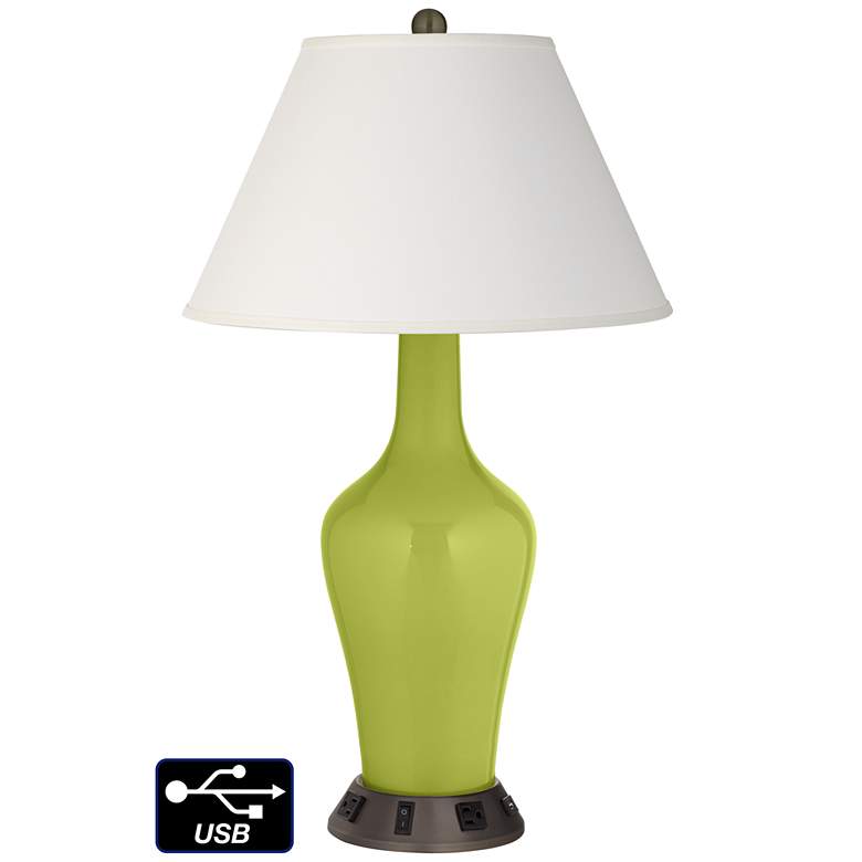Image 1 Ivory Empire Jug Table Lamp - 2 Outlets and USB in Parakeet