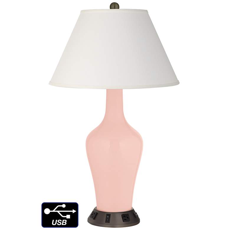 Image 1 Ivory Empire Jug Table Lamp - 2 Outlets and USB in Rose Pink