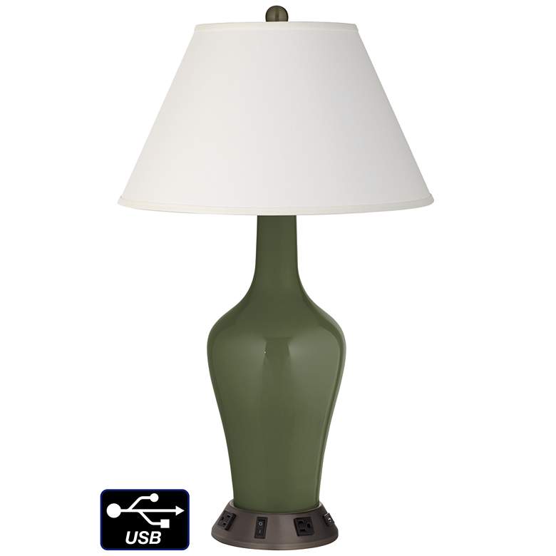 Image 1 Ivory Empire Jug Table Lamp - 2 Outlets and USB in Secret Garden