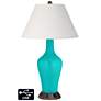 Ivory Empire Jug Table Lamp - 2 Outlets and USB in Turquoise