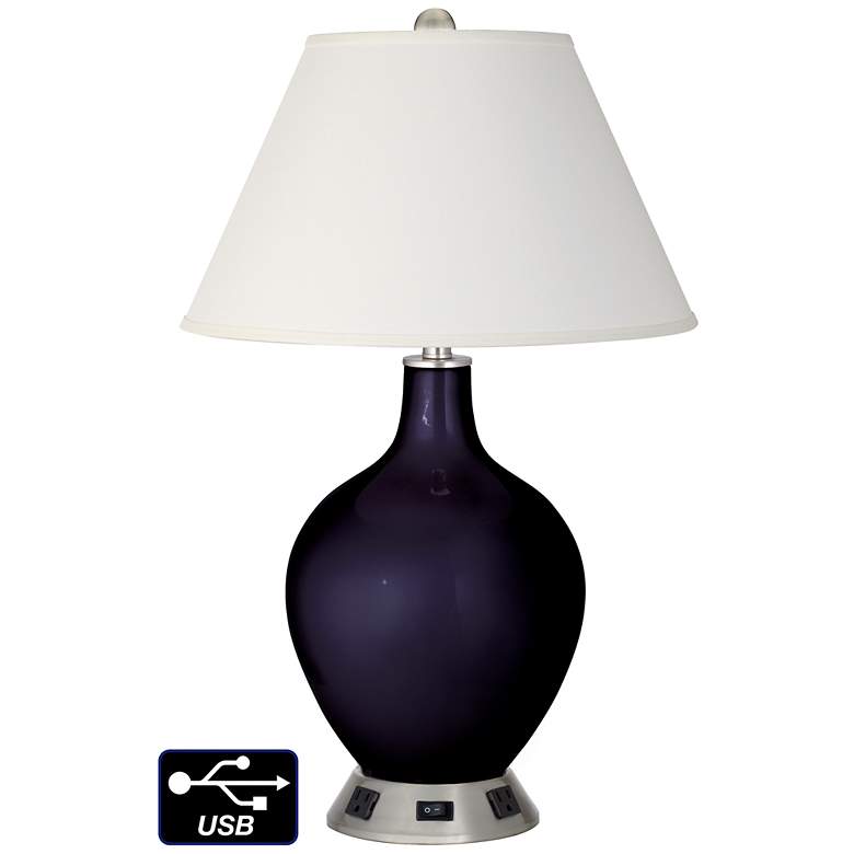 Image 1 Ivory Empire Lamp - 2 Outlets and USB in Midnight Blue Metallic