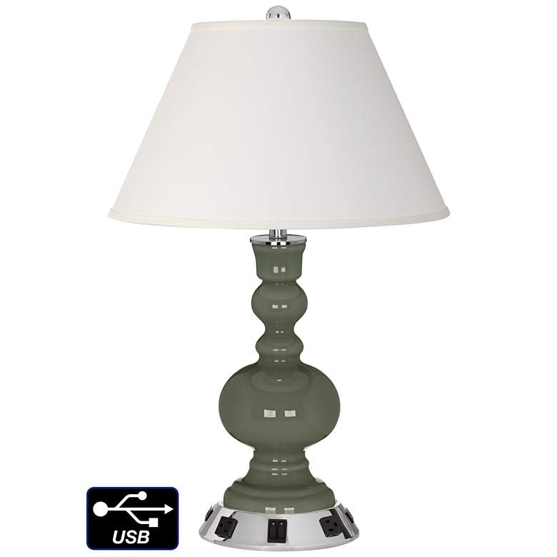 Image 1 Ivory Empire Outlets/USBs Apothecary Lamp in Deep Lichen Green