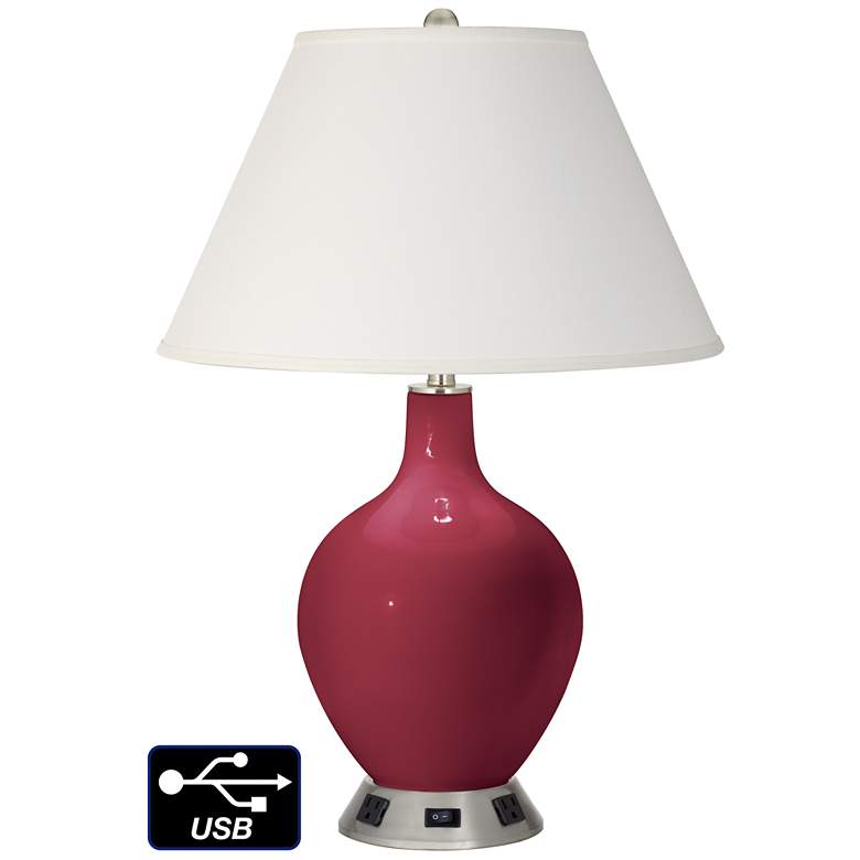 Image 1 Ivory Empire Table Lamp - 2 Outlets and USB in Antique Red