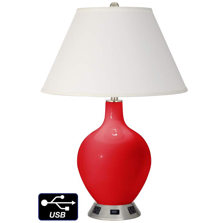 Image 1 Ivory Empire Table Lamp - 2 Outlets and USB in Bright Red