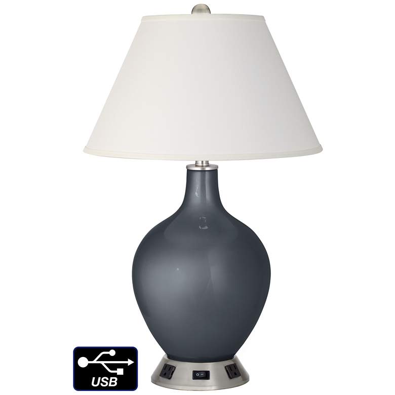 Image 1 Ivory Empire Table Lamp - 2 Outlets and USB in Gunmetal Metallic