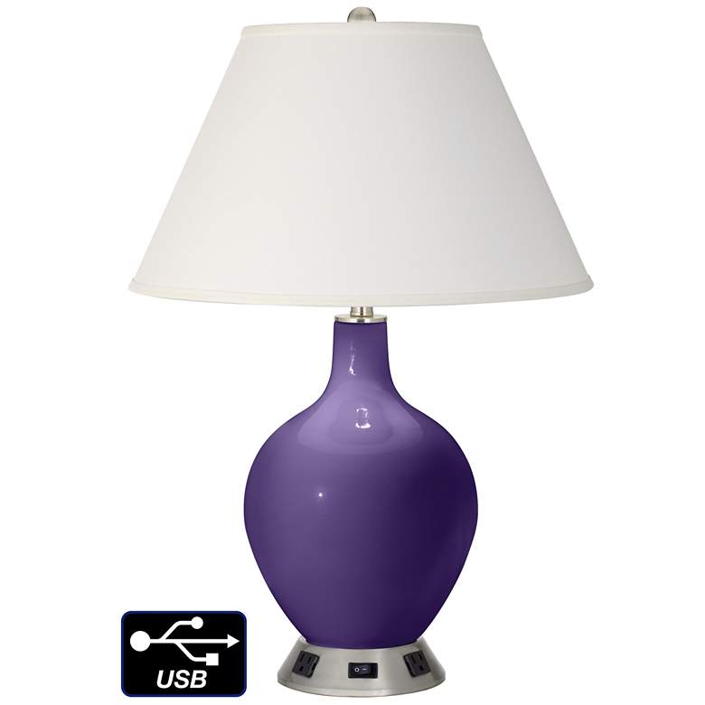 Image 1 Ivory Empire Table Lamp - 2 Outlets and USB in Izmir Purple