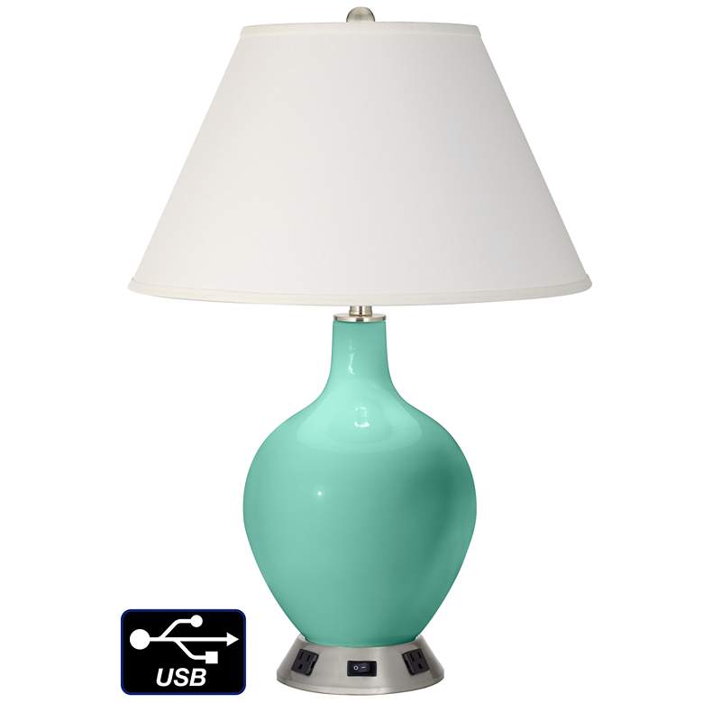 Image 1 Ivory Empire Table Lamp - 2 Outlets and USB in Larchmere