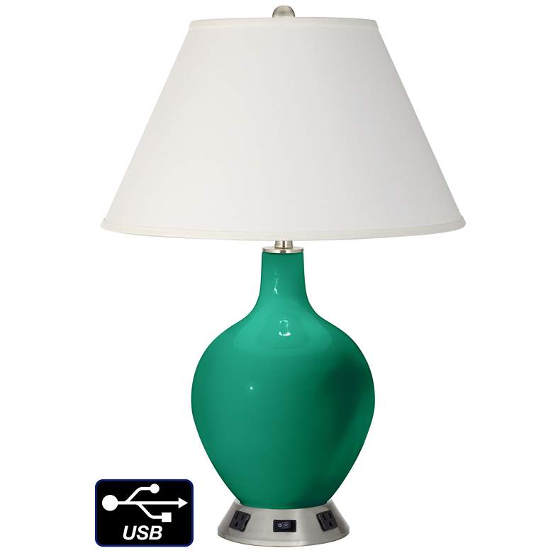 Image 1 Ivory Empire Table Lamp - 2 Outlets and USB in Leaf