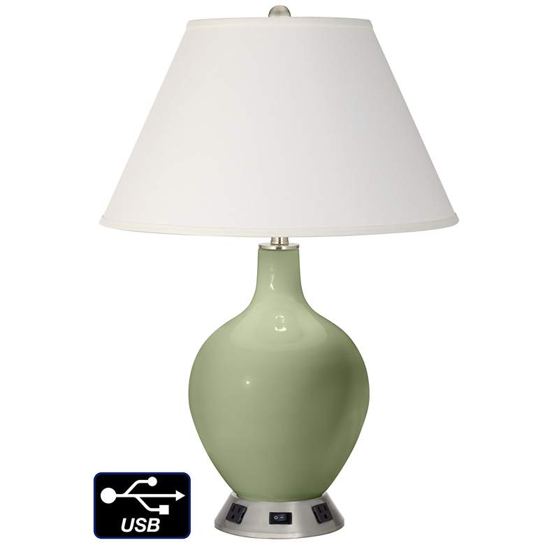 Image 1 Ivory Empire Table Lamp - 2 Outlets and USB in Majolica Green