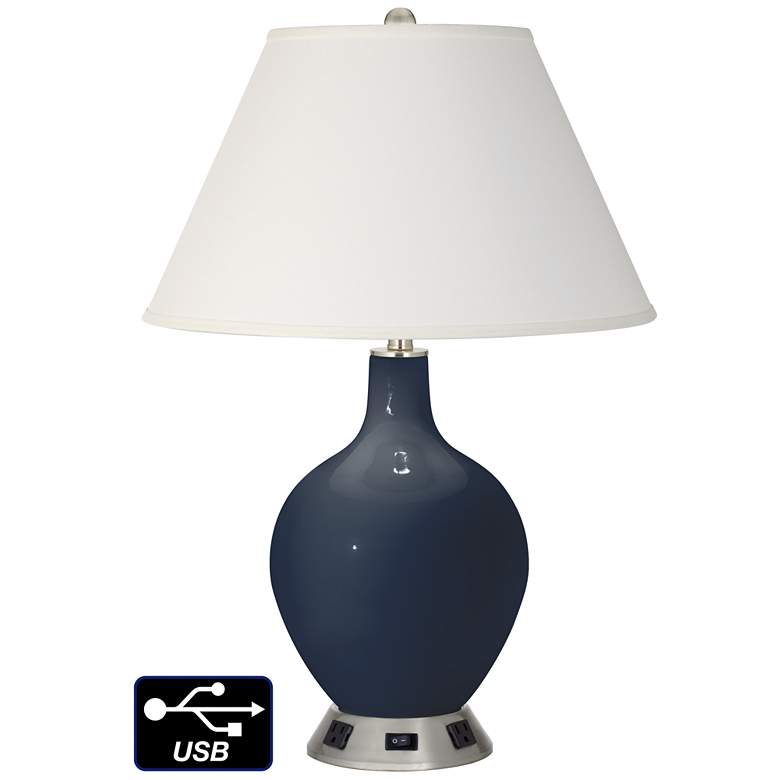 Image 1 Ivory Empire Table Lamp - 2 Outlets and USB in Naval