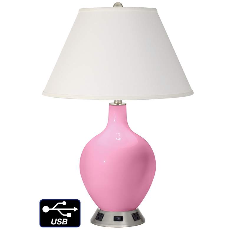 Image 1 Ivory Empire Table Lamp - 2 Outlets and USB in Pale Pink