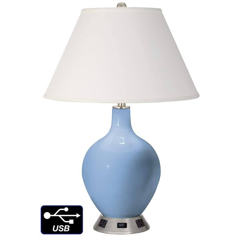 Image 1 Ivory Empire Table Lamp - 2 Outlets and USB in Placid Blue