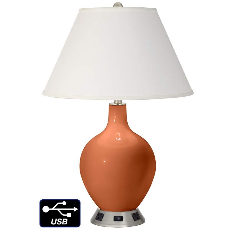 Image 1 Ivory Empire Table Lamp - 2 Outlets and USB in Robust Orange