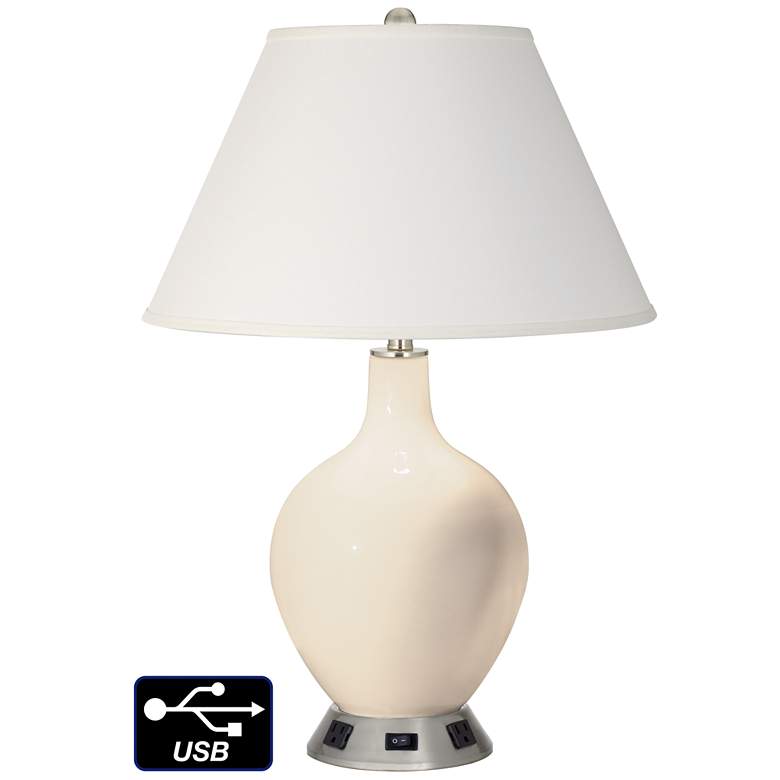 Image 1 Ivory Empire Table Lamp - 2 Outlets and USB in Steamed Milk