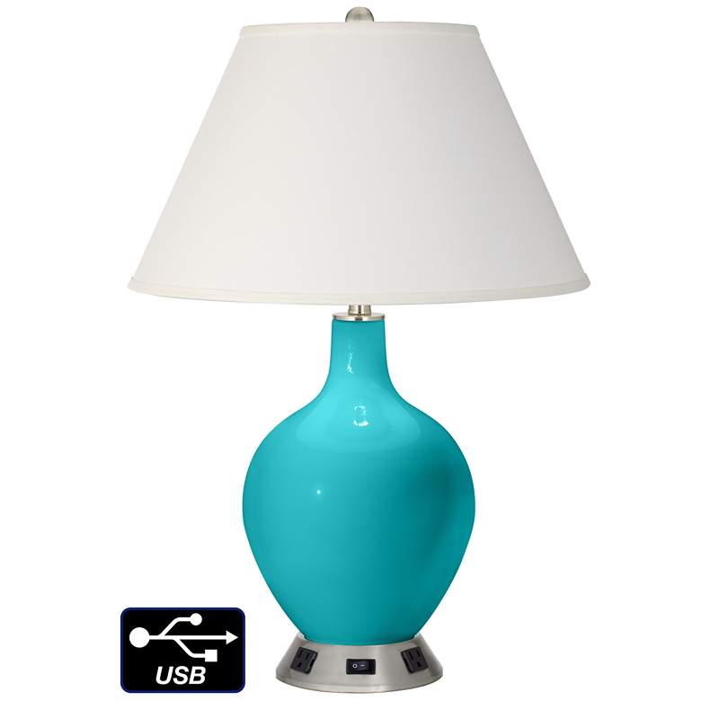 Image 1 Ivory Empire Table Lamp - 2 Outlets and USB in Surfer Blue