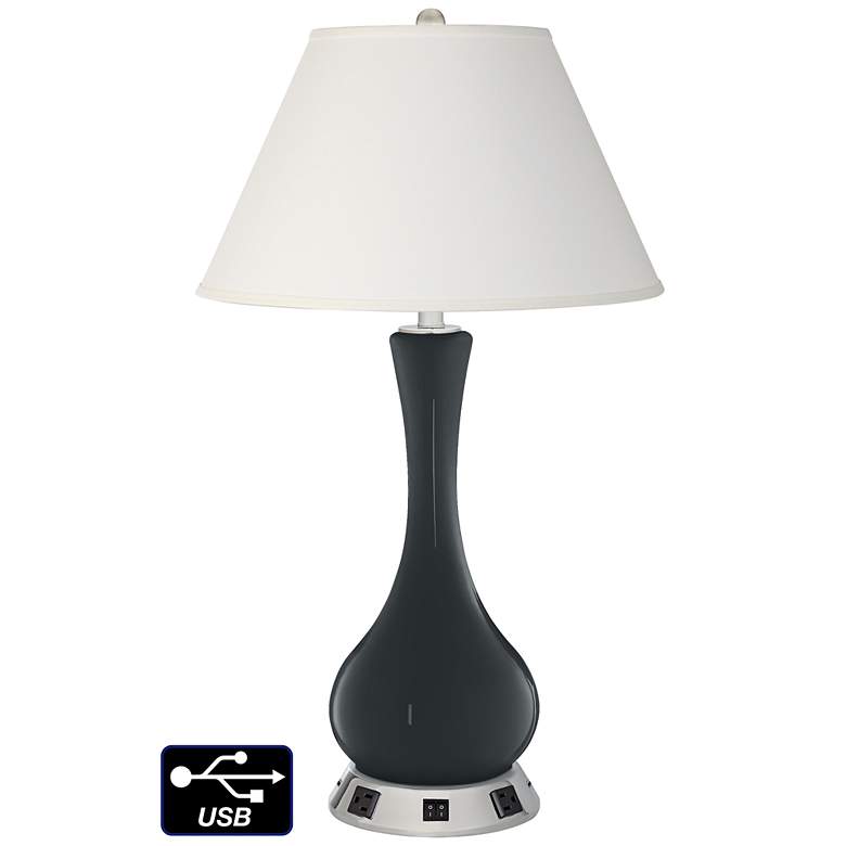 Image 1 Ivory Empire Vase Lamp - 2 Outlets and 2 USBs in Black of Night