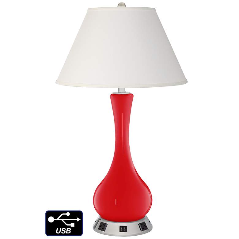 Image 1 Ivory Empire Vase Lamp - 2 Outlets and 2 USBs in Bright Red