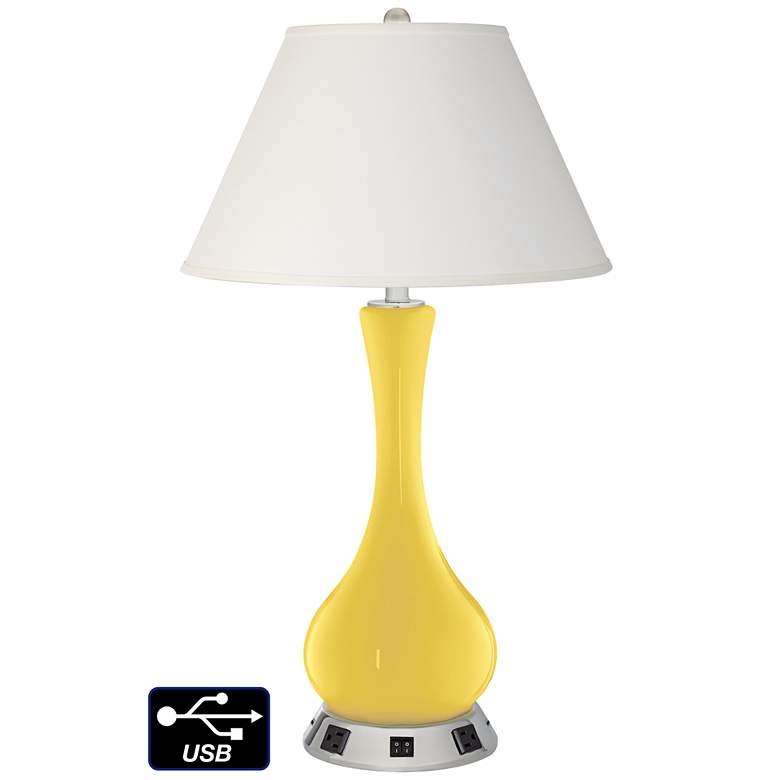 Image 1 Ivory Empire Vase Lamp - 2 Outlets and 2 USBs in Lemon Zest