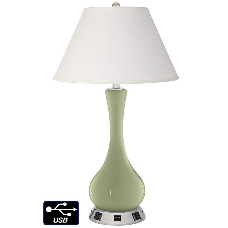 Image 1 Ivory Empire Vase Lamp - 2 Outlets and 2 USBs in Majolica Green