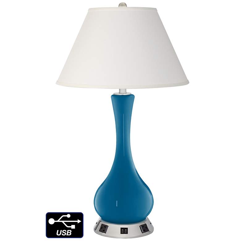 Image 1 Ivory Empire Vase Lamp - 2 Outlets and 2 USBs in Mykonos Blue