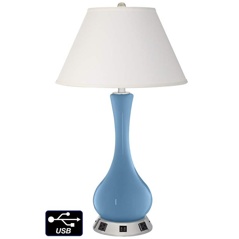 Image 1 Ivory Empire Vase Lamp - 2 Outlets and 2 USBs in Secure Blue