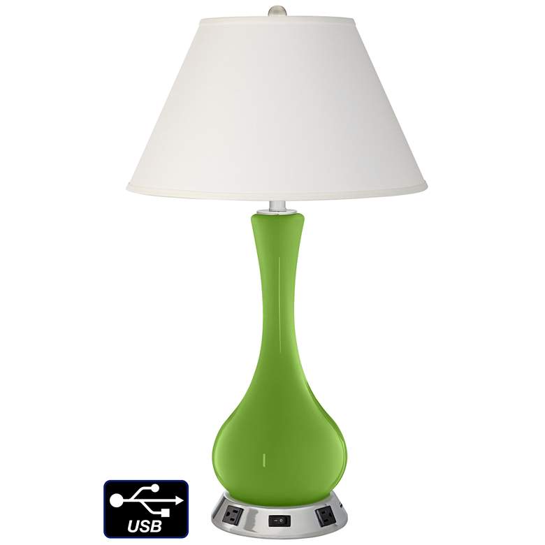 Image 1 Ivory Empire Vase Lamp - 2 Outlets and USB in Rosemary Green