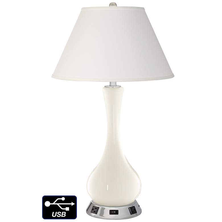 Image 1 Ivory Empire Vase Lamp - Outlets and USB in West Highland White