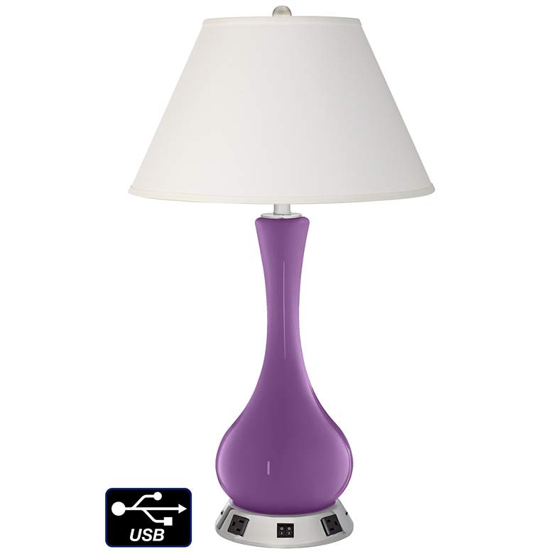Image 1 Ivory Empire Vase Lamp - Outlets and USBs in Passionate Purple
