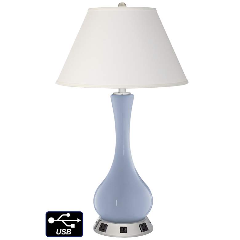 Image 1 Ivory Empire Vase Table Lamp - 2 Outlets and 2 USBs in Blue Sky