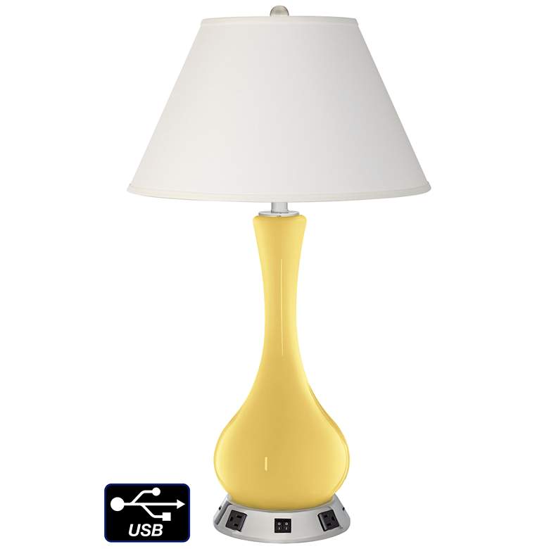 Image 1 Ivory Empire Vase Table Lamp - 2 Outlets and 2 USBs in Daffodil