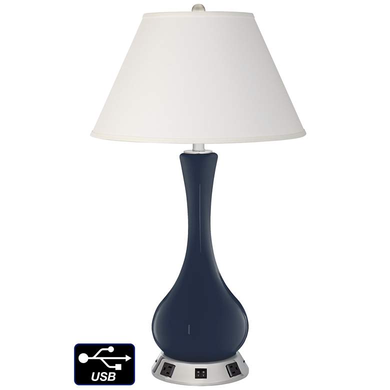 Image 1 Ivory Empire Vase Table Lamp - 2 Outlets and 2 USBs in Naval