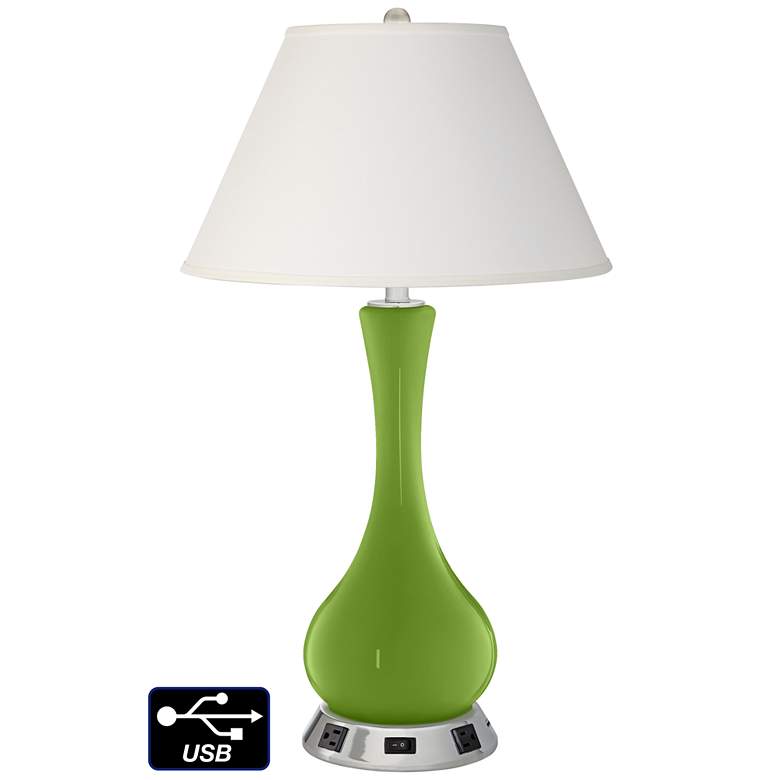 Image 1 Ivory Empire Vase Table Lamp - 2 Outlets and USB in Gecko