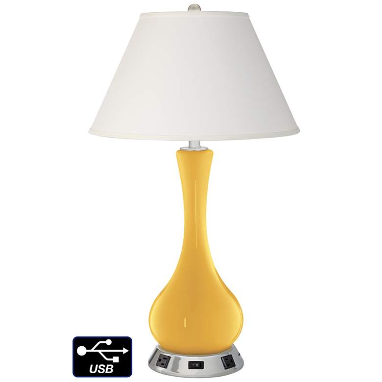 Image 1 Ivory Empire Vase Table Lamp - 2 Outlets and USB in Goldenrod