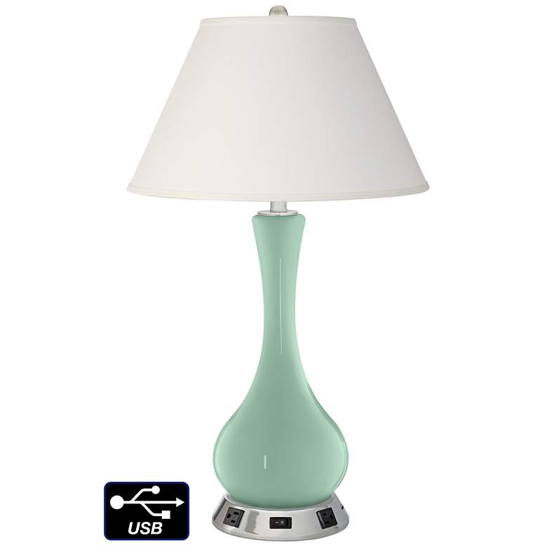 Image 1 Ivory Empire Vase Table Lamp - 2 Outlets and USB in Grayed Jade