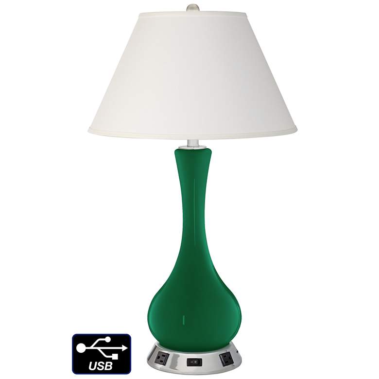 Image 1 Ivory Empire Vase Table Lamp - 2 Outlets and USB in Greens